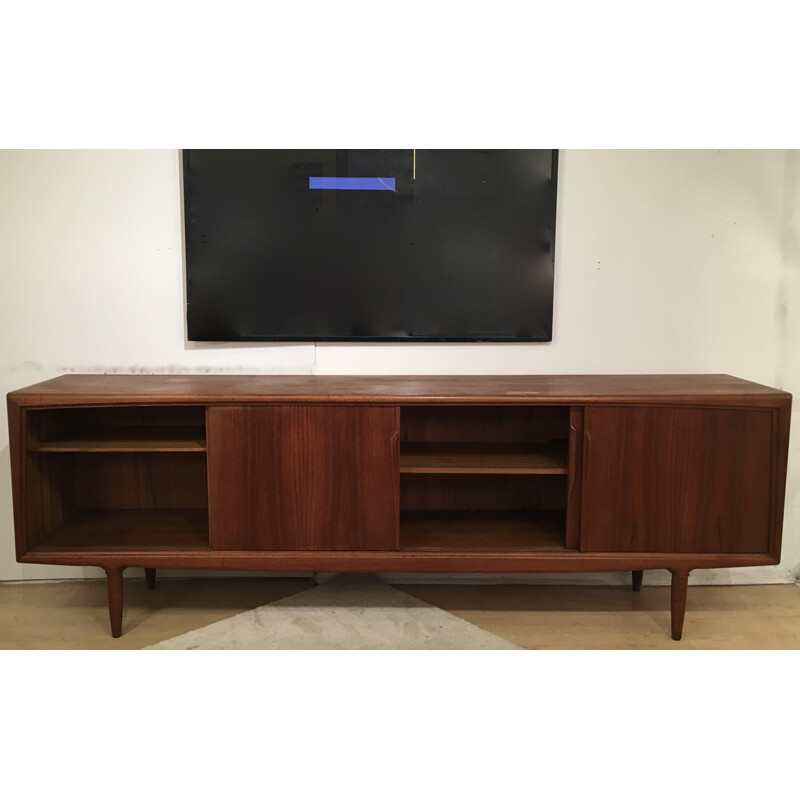 Vintage long teak sideboard by Gunni Omann for Christensen - 1960s