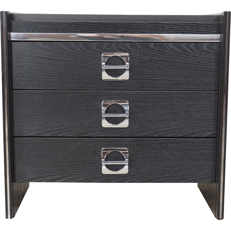 Vintage black and chrome chest of drawers - 1970s