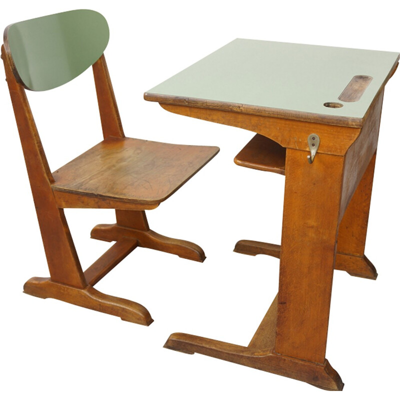 Vintage school desk & bench - 1960s