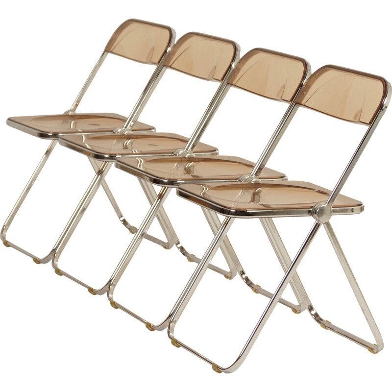 Vintage set of 4 "Plia" folding Chairs by Giancarlo Piretti for Castelli - 1960s