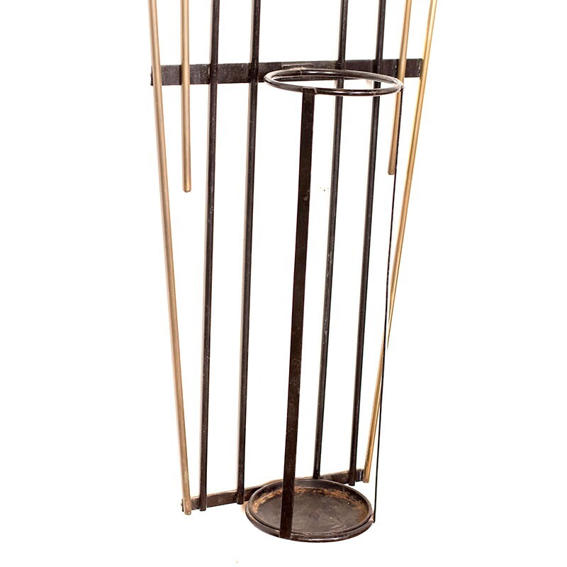 Vintage wall-mounted coat rack with brass details - 1950s