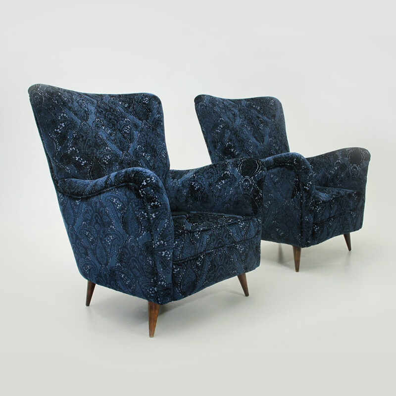 Suite de 2 fauteuils bleus italiens - 1950