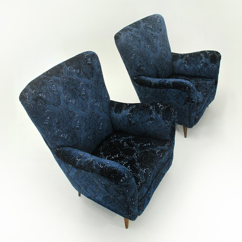 Set of 2 Italian blue armchairs - 1950s