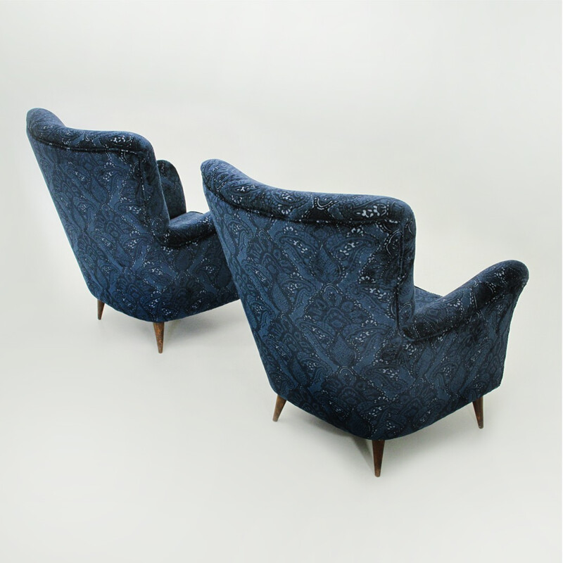 Set of 2 Italian blue armchairs - 1950s
