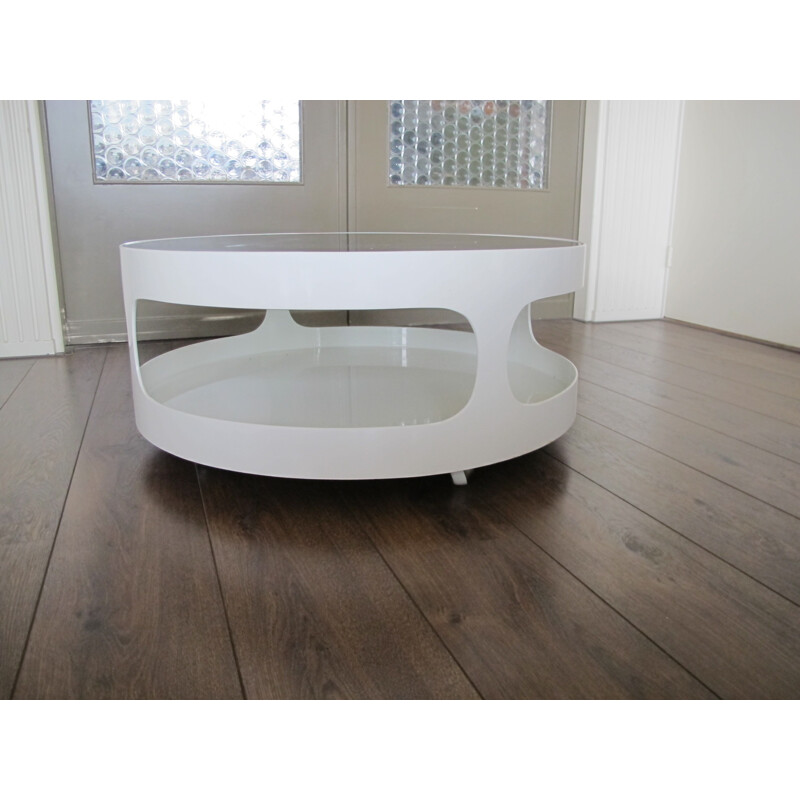 Coffee table in white lacquered wood and smocked glass, Erik Van BUIJTRNEN - 1970s