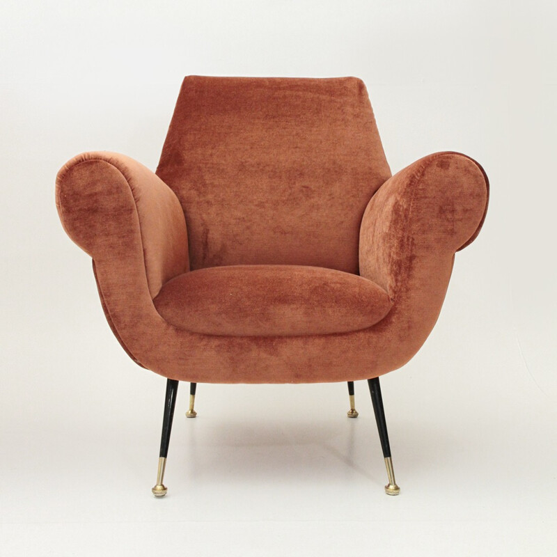 Suite de 2 Fauteuils Italiens en Velours Rose par Gigi Radice pour Minotti - 1950