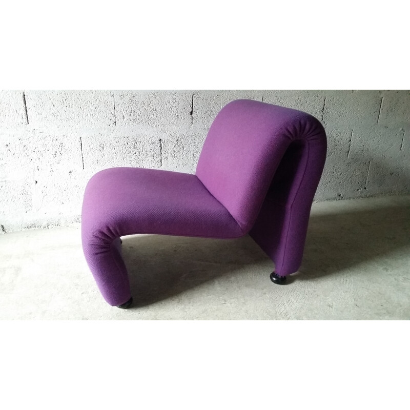 Vintage purple armchair/low chair by Etienne Fermigier - 1970s