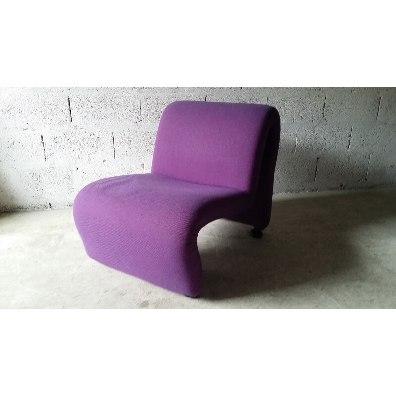 Vintage purple armchair/low chair by Etienne Fermigier - 1970s