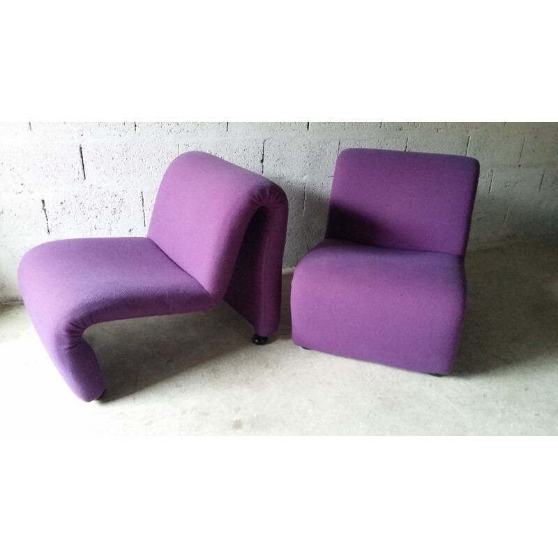Vintage purple armchair/low chair by Etienne Fermigier - 1970s