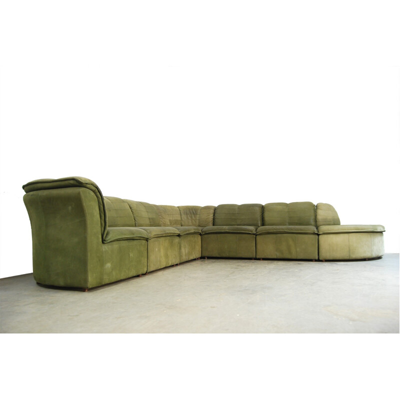 Modular green Sofa in  Nubuck Leather by De Laauser - 1970s