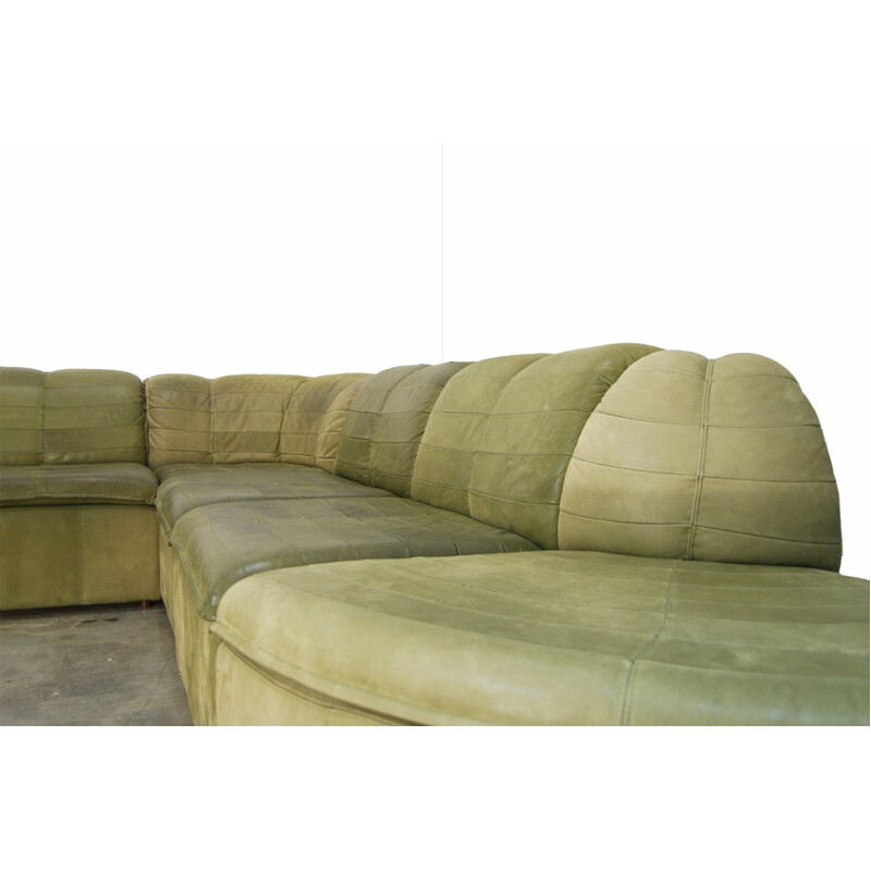 Modular green Sofa in  Nubuck Leather by De Laauser - 1970s