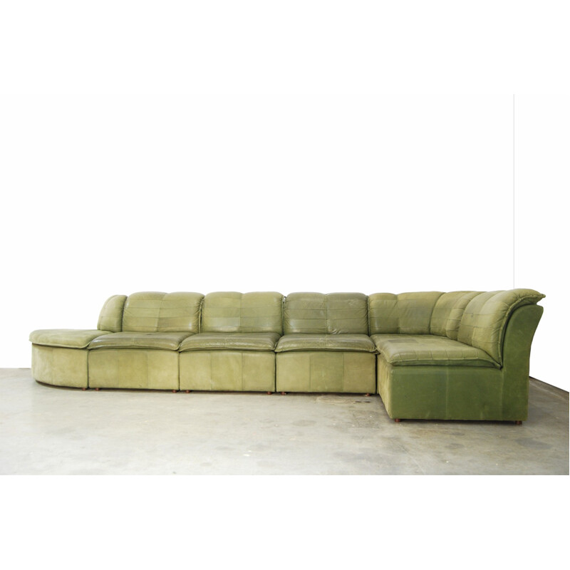 Modular green Sofa in  Nubuck Leather by De Laauser - 1970s