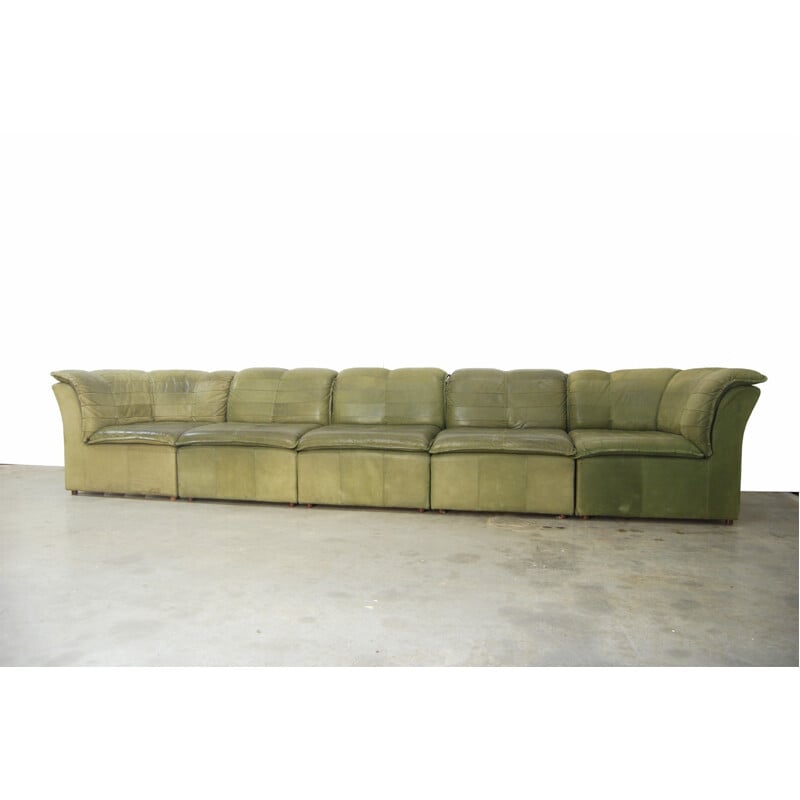 Modular green Sofa in  Nubuck Leather by De Laauser - 1970s