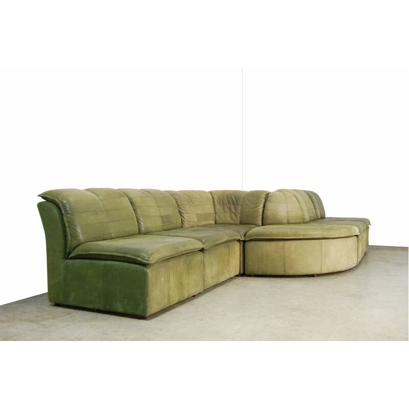 Modular green Sofa in  Nubuck Leather by De Laauser - 1970s