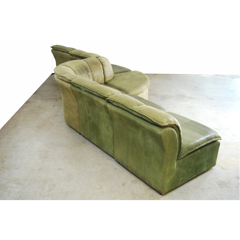 Modular green Sofa in  Nubuck Leather by De Laauser - 1970s