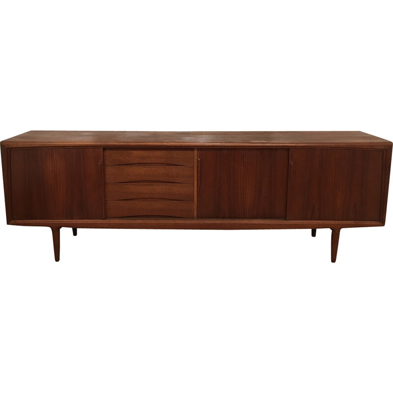 Vintage long teak sideboard by Gunni Omann for Christensen - 1960s