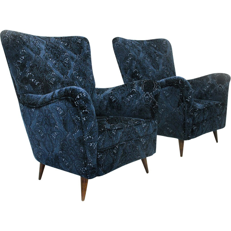 Set of 2 Italian blue armchairs - 1950s