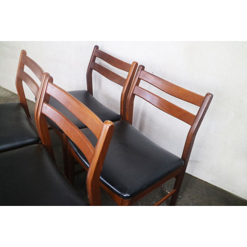 Set of 4 british dining chairs in black vinyl - 1970s