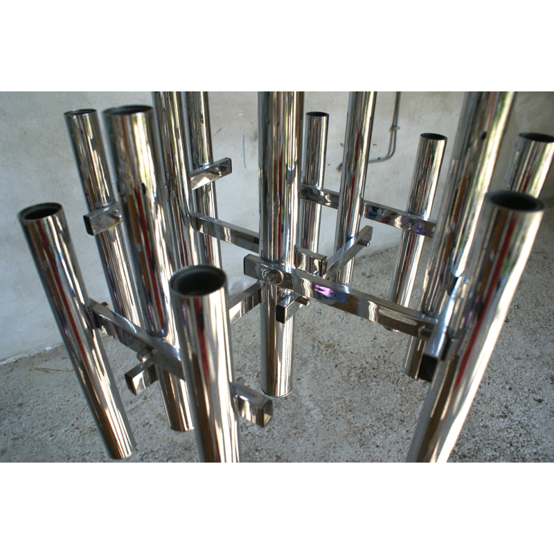 Belgian Chromed Tubes Chandelier - 1970s