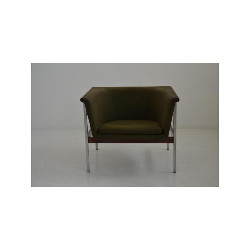 Armchair 040 in rosewood, metal and green fabric, Georffrrey HARCOURT - 1960s