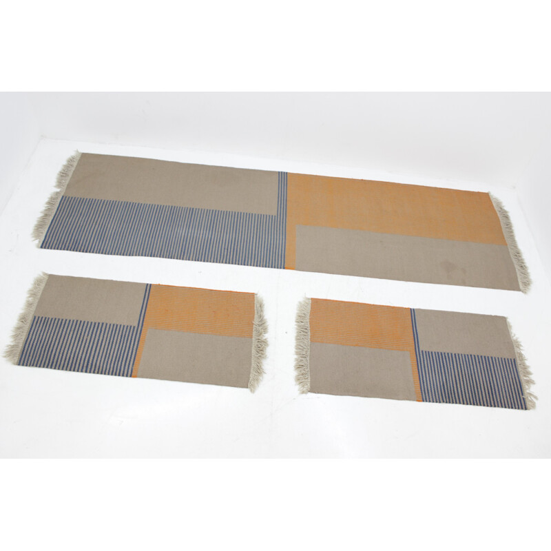 Vintage set of 3 geometric modernist carpets - 1950s