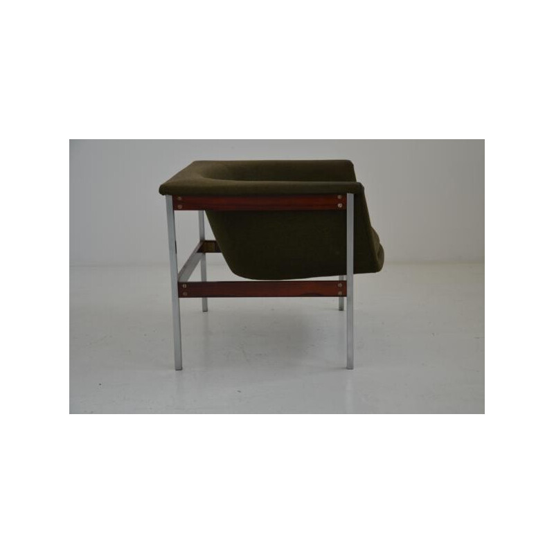 Armchair 040 in rosewood, metal and green fabric, Georffrrey HARCOURT - 1960s