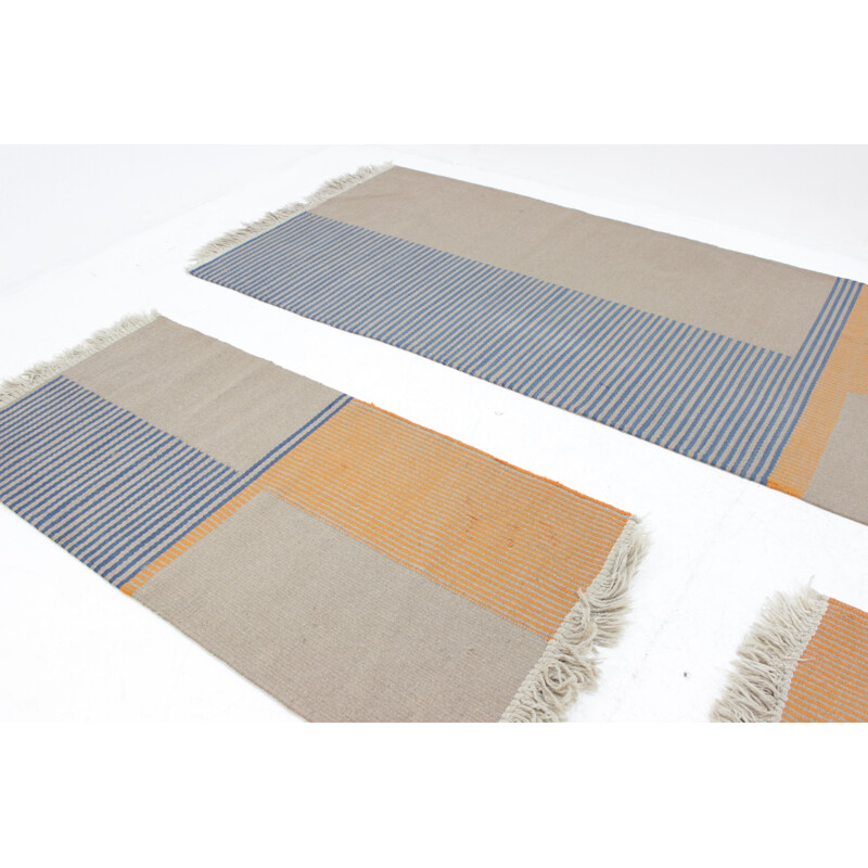 Vintage set of 3 geometric modernist carpets - 1950s