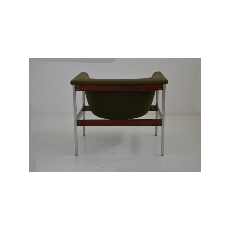 Fauteuil 040 en palissandre, métal et tissu vert, Geoffrey HARCOURT - 1960