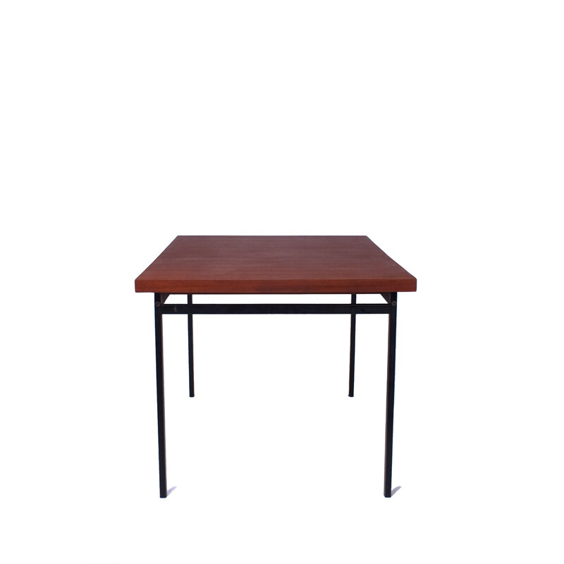 Vintage extendable teak dining table with black metal legs - 1960s