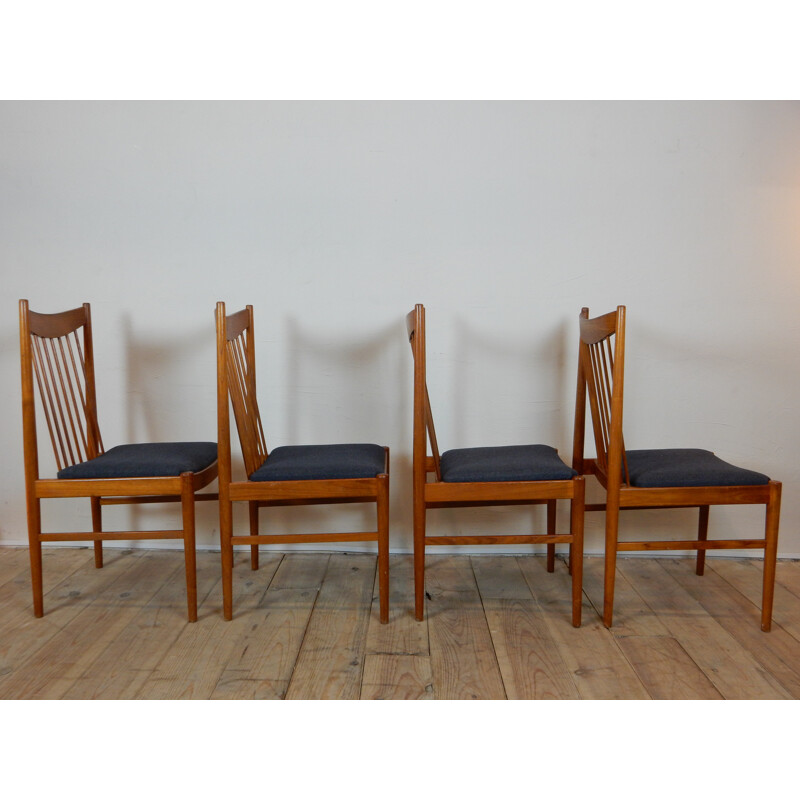 Ensemble de 4 chaises 422 en teck et tissu gris, Arne VODDER - 1960