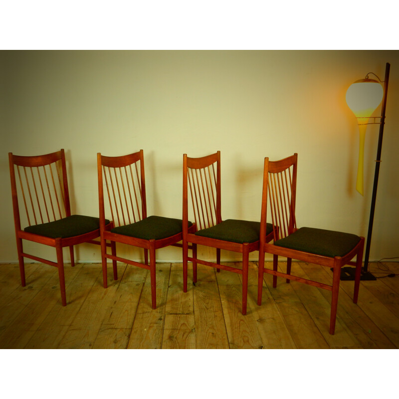 Ensemble de 4 chaises 422 en teck et tissu gris, Arne VODDER - 1960