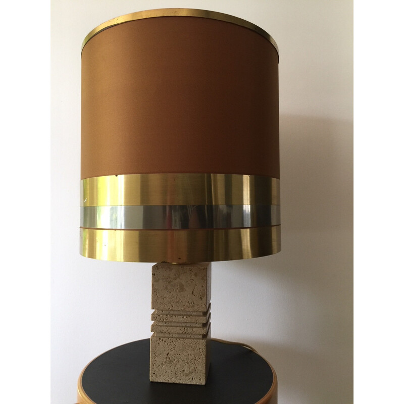 Lampe de table vintage italienne en travertin - 1970