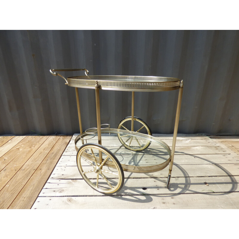 Vintage rolling table with glass top - 1970s