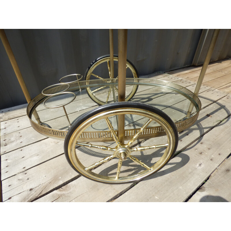 Vintage rolling table with glass top - 1970s