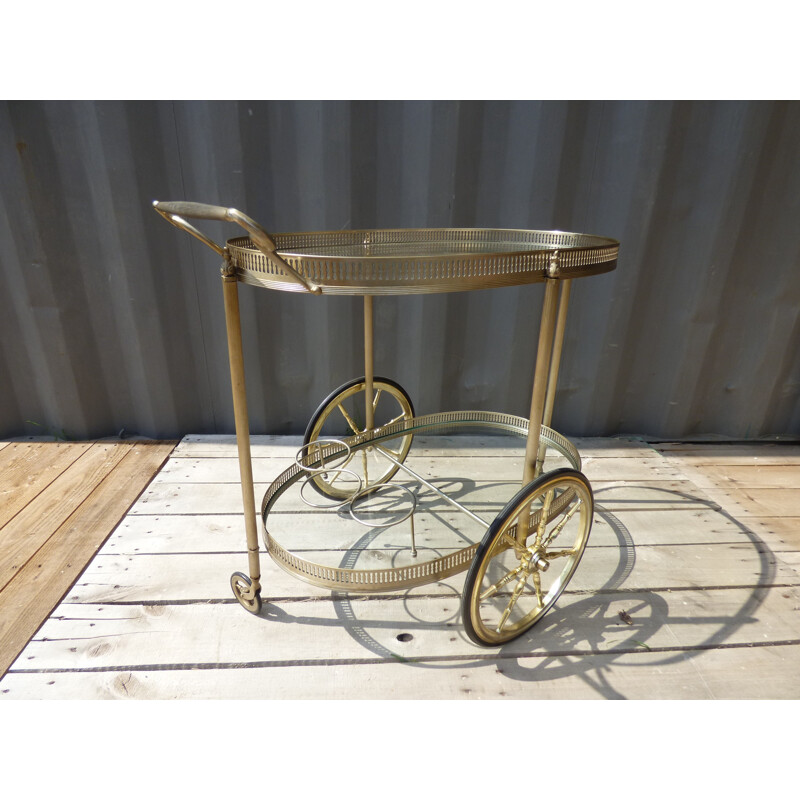 Vintage rolling table with glass top - 1970s