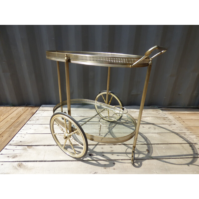 Vintage rolling table with glass top - 1970s