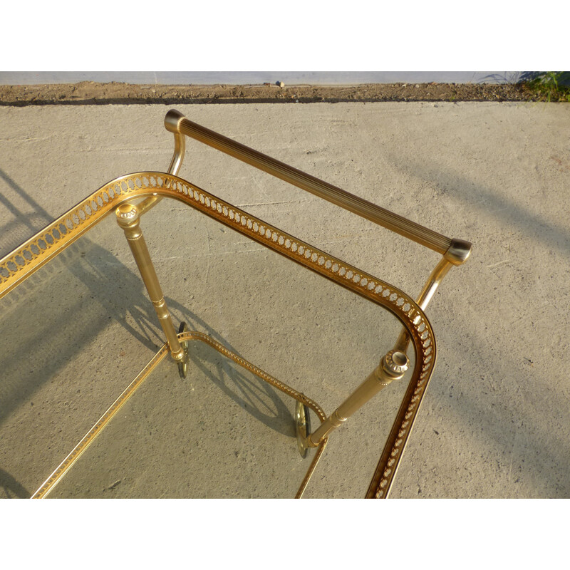 Vintage golden rolling trolley with bottle holder - 1970s