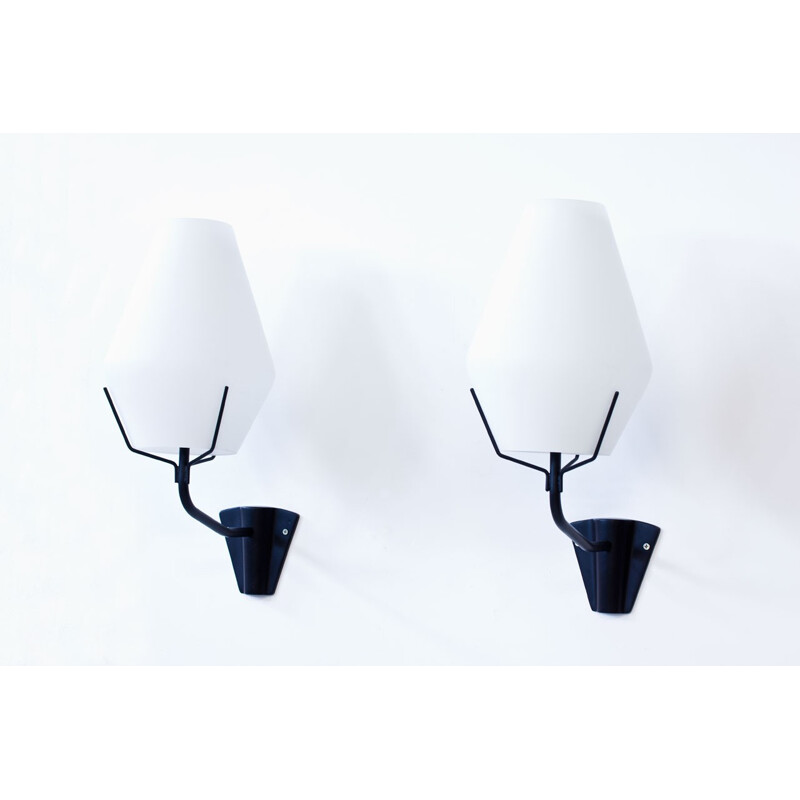Set of 2 wall lamps in opaline glass and metal for ASEA - 1950s