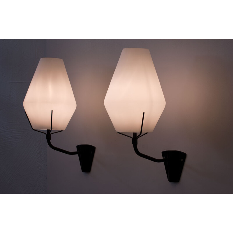 Set of 2 wall lamps in opaline glass and metal for ASEA - 1950s