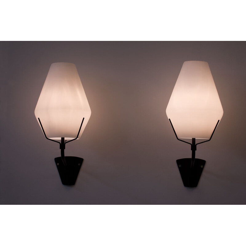 Set of 2 wall lamps in opaline glass and metal for ASEA - 1950s