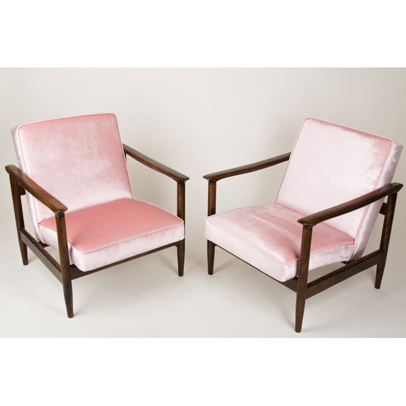 Pair of pink GFM-142 armchairs by Edmund Homa - 1960s