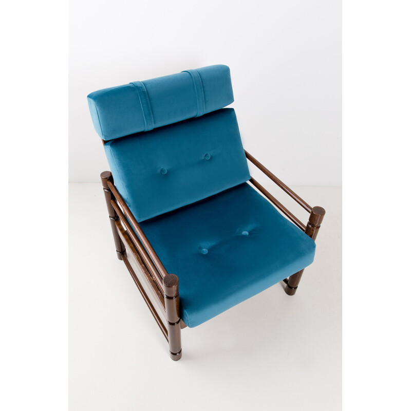 Paire de fauteuils bleu pétrole vintage en hêtre - 1960