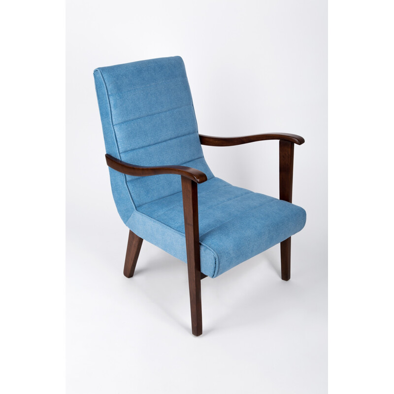 Vintage blauwe fauteuil van Prudnik Meubelfabriek - 1960