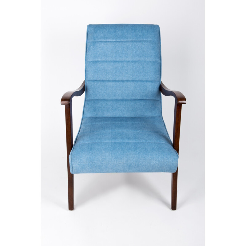 Vintage blauwe fauteuil van Prudnik Meubelfabriek - 1960