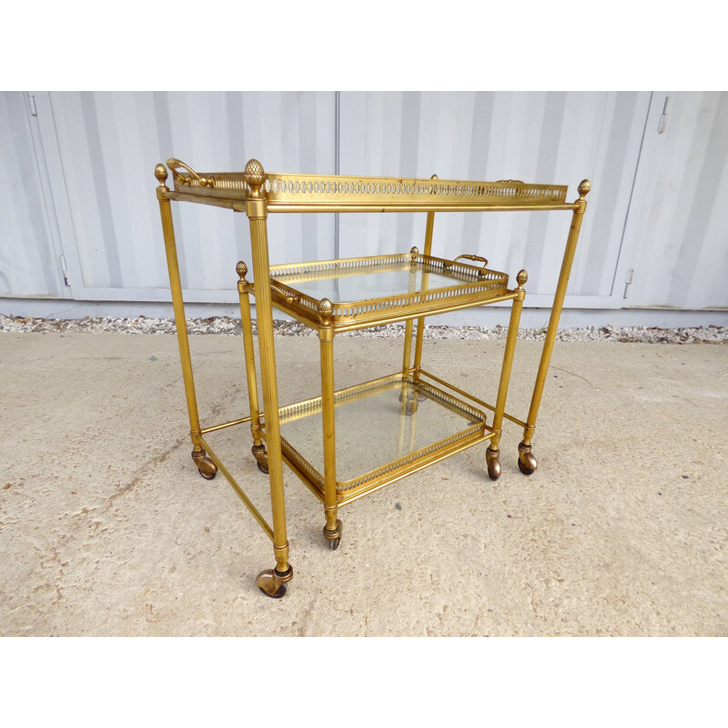 Set of 2 trundle tables in golden metal by Maison Jansen - 1960s