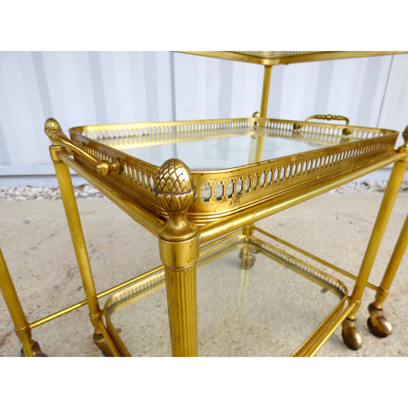Set of 2 trundle tables in golden metal by Maison Jansen - 1960s