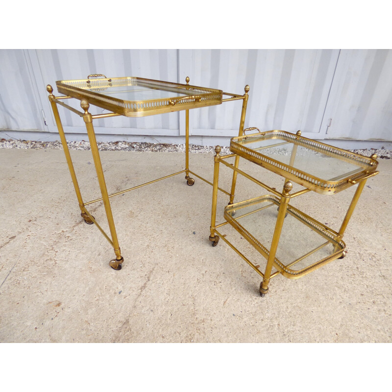 Set of 2 trundle tables in golden metal by Maison Jansen - 1960s