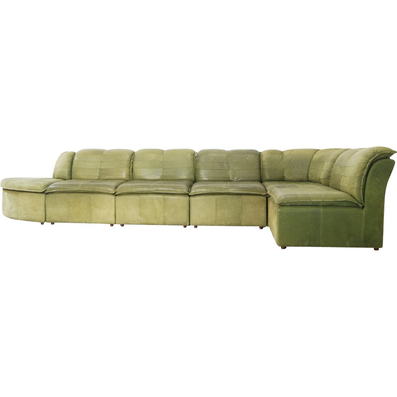 Modular green Sofa in  Nubuck Leather by De Laauser - 1970s