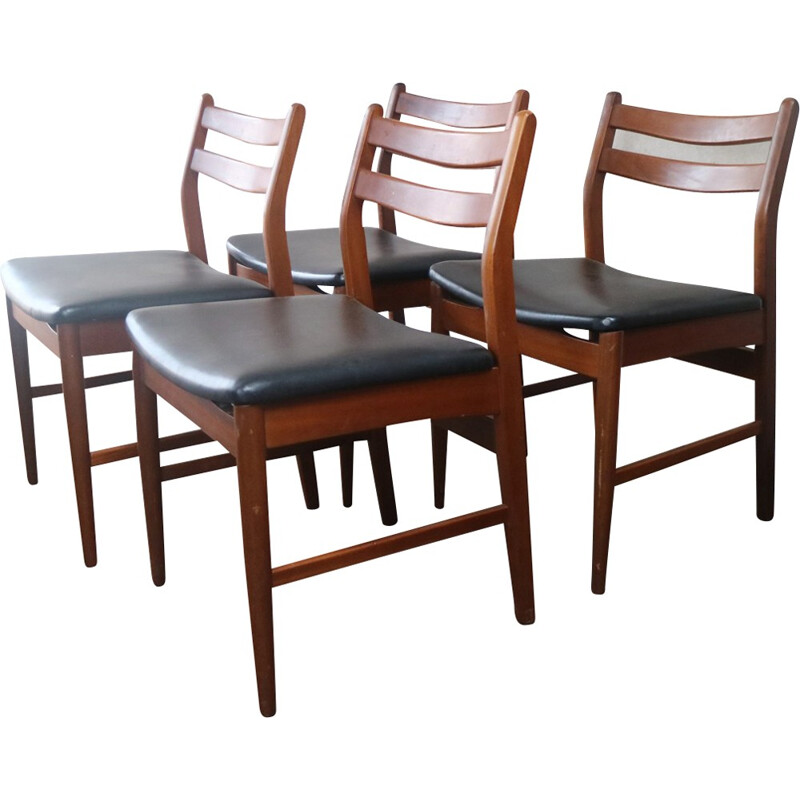 Set of 4 british dining chairs in black vinyl - 1970s