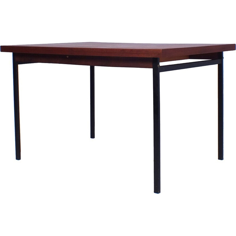 Vintage extendable teak dining table with black metal legs - 1960s